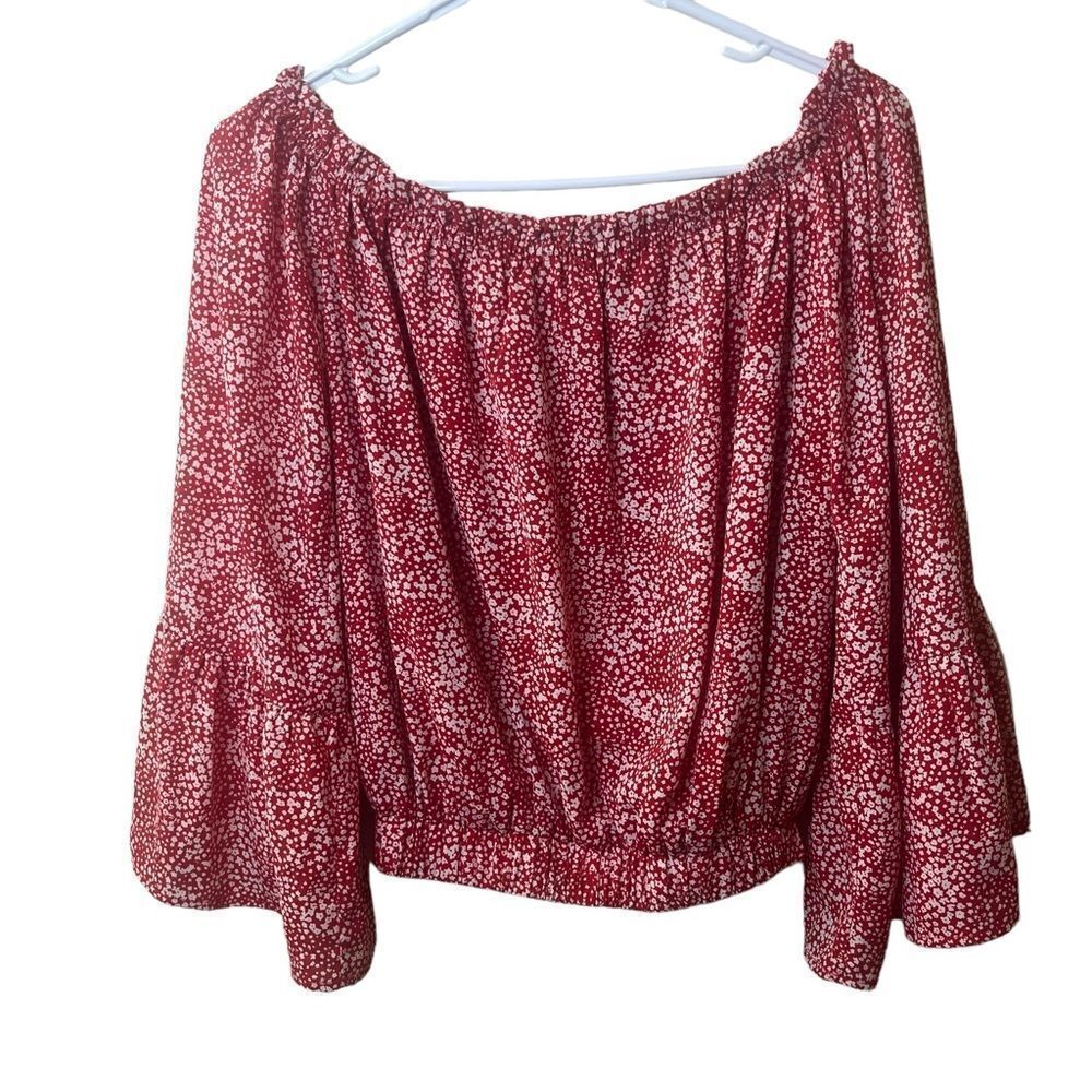 Pink Lily Specked Flutter Sleeve Off The Shoulder Top Sz S